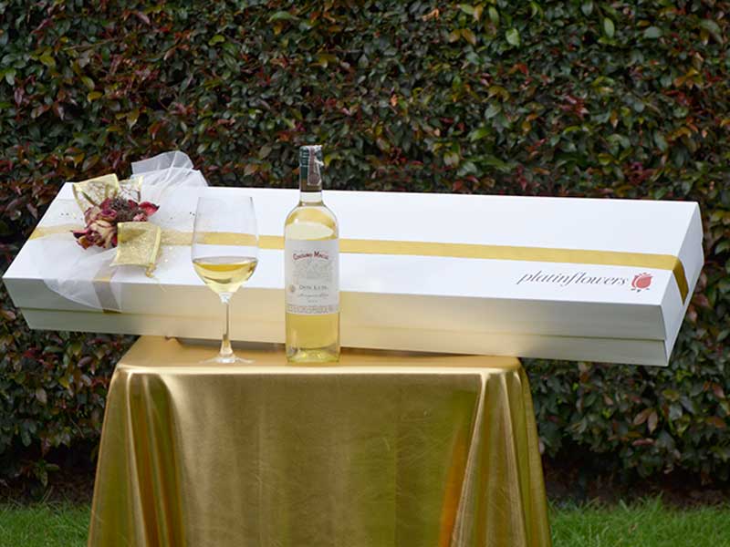Caja de 24 Rosas más Botella de Vino Blanco