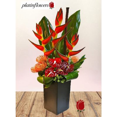 elegante base flores exoticas